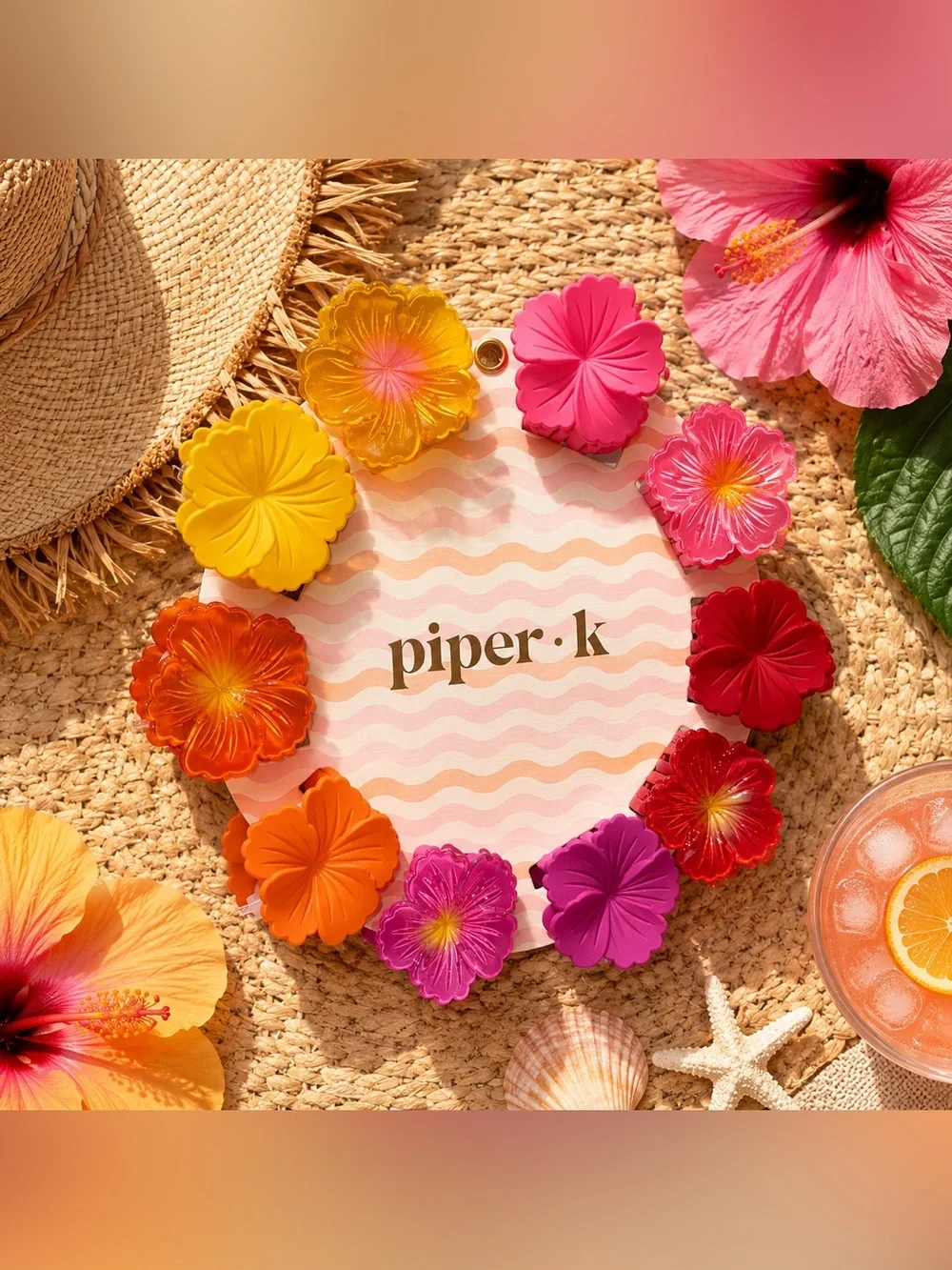 🍒 Piper K Hibiscus small tropical hair clip set